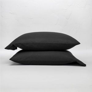 New Casaluna King 100% Washed Linen Solid Pillowcase Set in Washed Black